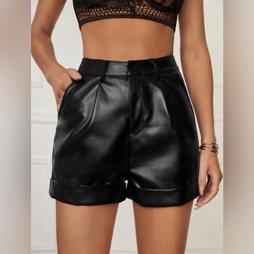High waist pleather shorts